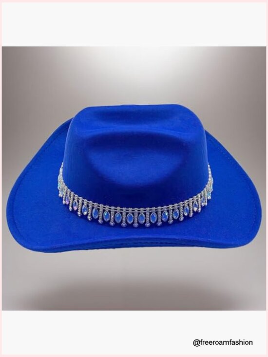 Wide Brim Cowgirl Hat with Rhinestones and Gem Tassels